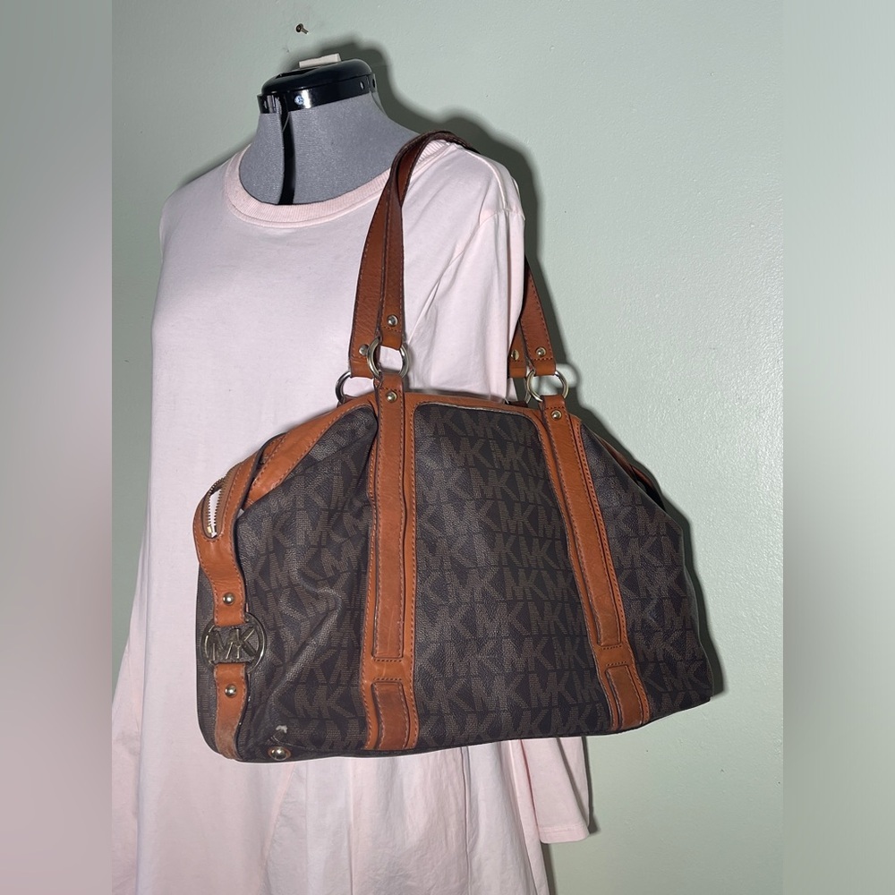 Women's Michael Kors Brown & Tan Monogram Tote Bag